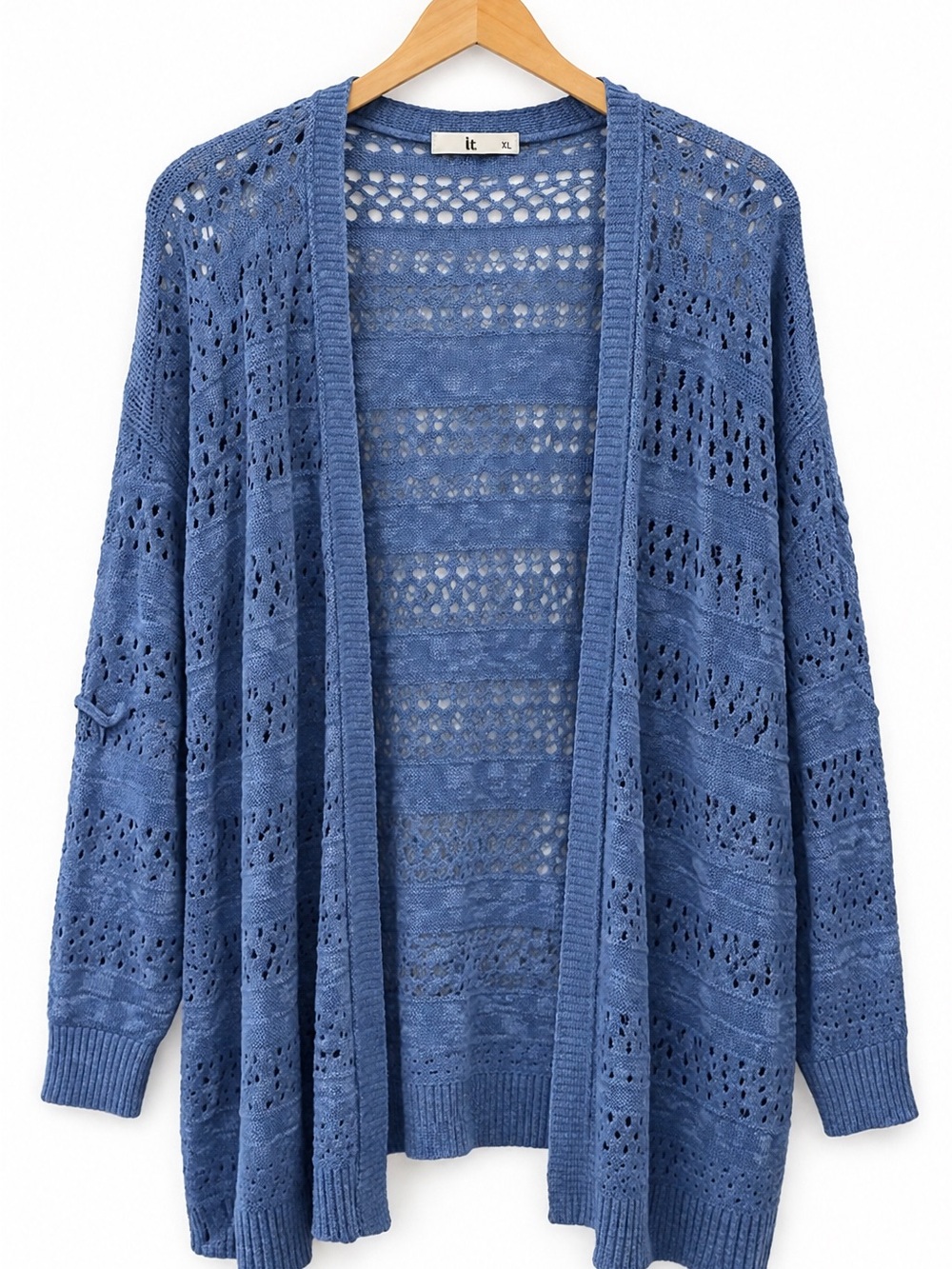 IT XL Blue Open Knit Pointelle Oversized Cardigan Sweater